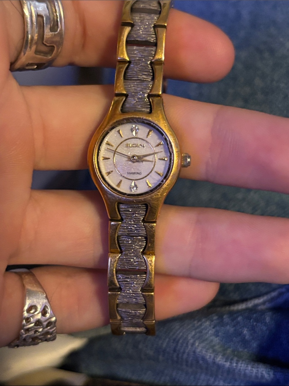 elgin diamond ladies two tone watch